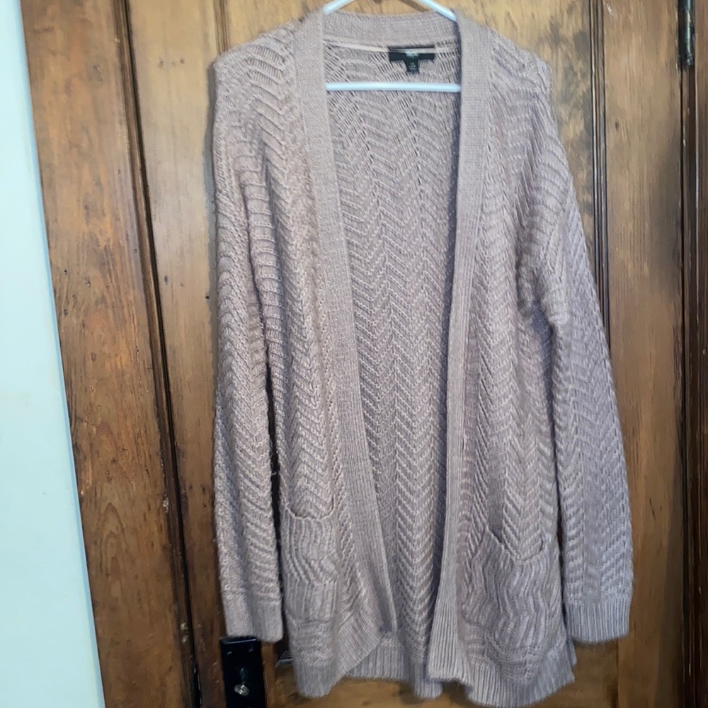 purple cardigan with pockets